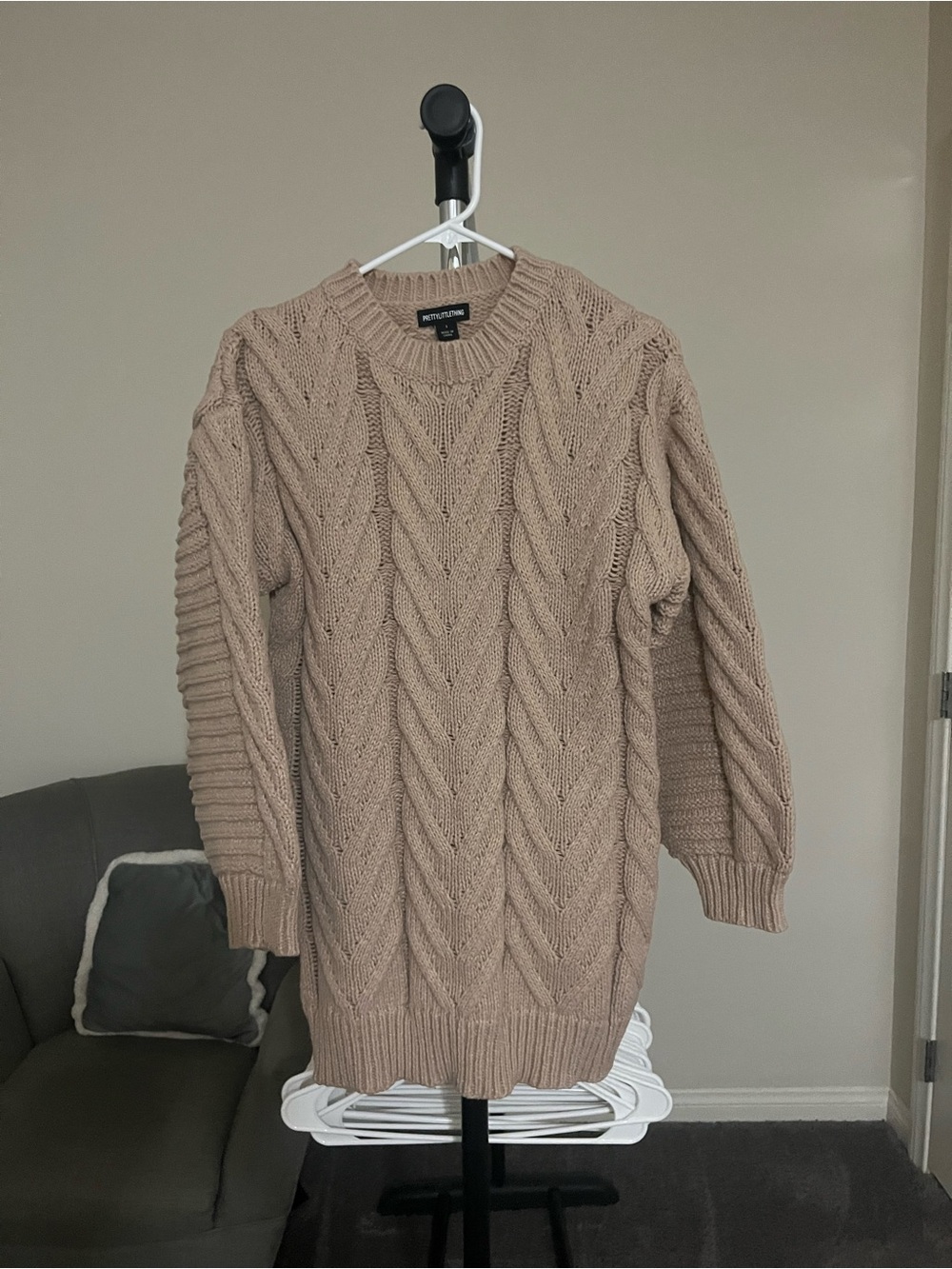 Pretty Little Thing Cable Knit Sweater - Taupe Size S